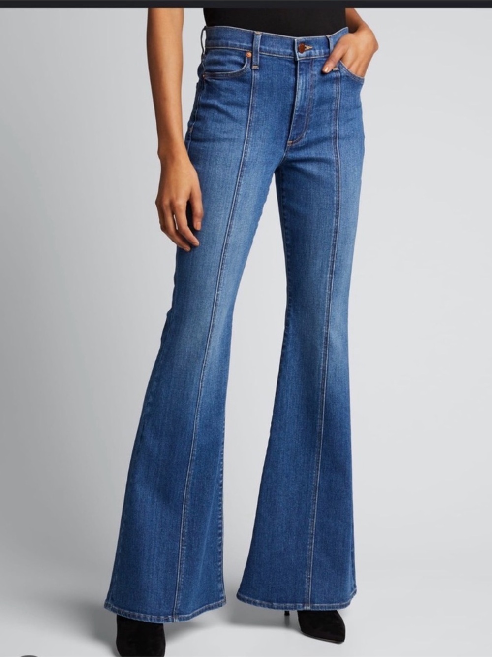 Alice + Olivia Medium Blue High-Rise Flare Jeans